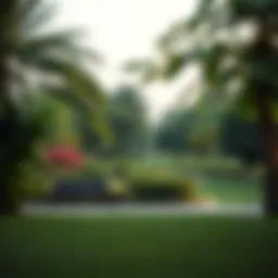 A serene park landscape with lush greenery in Dubai