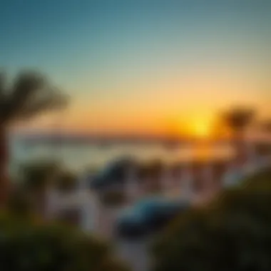 Recreational Area at Sunset Breathtaking sunset over a recreational area in Dubai