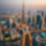 An aerial view of Dubai's skyline showcasing iconic buildings