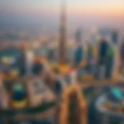 An aerial view of Dubai's skyline showcasing iconic buildings