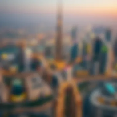 Dubai's Iconic Skyline An aerial view of Dubai's skyline showcasing iconic buildings