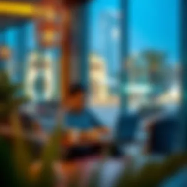 Remote Work in a Relaxing Atmosphere A professional working remotely in a cozy cafe setting in Ras Al Khaimah