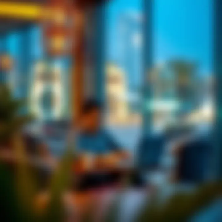 Remote Work in a Relaxing Atmosphere A professional working remotely in a cozy cafe setting in Ras Al Khaimah