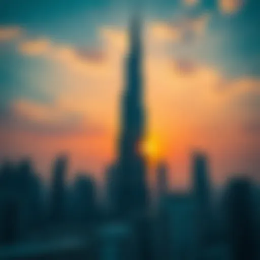 Sunset Elegance of the Skyscraper Stunning view of the tallest skyscraper in the UAE against a sunset