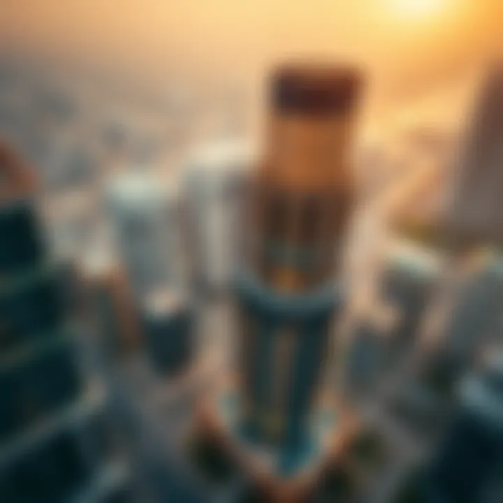 Aerial Perspective of Tiffany Tower Cluster W Aerial view of Tiffany Tower Cluster W highlighting its location in Dubai