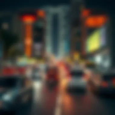 Dubai Urban Mobility at Night Evening cityscape of Dubai showcasing urban mobility
