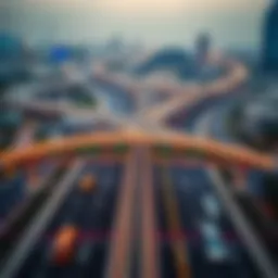 Aerial view of Dubai highways with Salik toll gantries