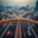 Overview of Salik Toll System in Dubai Aerial view of Dubai highways with Salik toll gantries